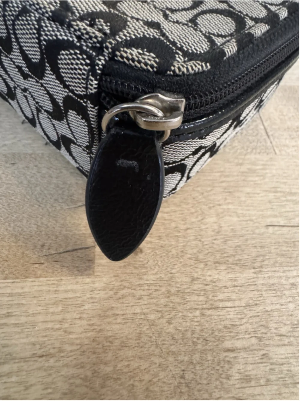 Authentic COACH Signature Monogram Travel Zip Around Jewelry Case BLACK